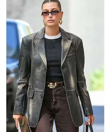 Hailey Bieber Rhode Office Beverly Hills Leather Jacket