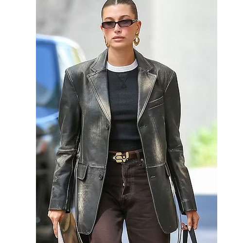 Hailey Bieber Rhode Office Beverly Hills Leather Jacket