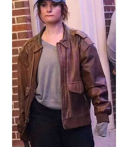 Relay Lily James Brown Leather Jacket