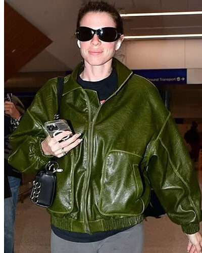 Julia Fox PERIDOT LVIV Bomber Green Leather Jacket