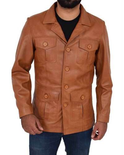 Tan Leather Safari Classic Retro Coat
