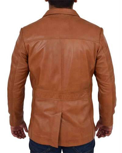 Tan Leather Safari Fitted Classic Retro Blazer Hunters Reefer Coat