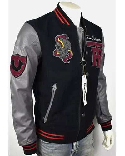 True Religion Collegiate Varsity Leather Jacket
