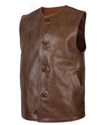British WW1 Repro Brown Leather Jerkin - UK Army Reenactor Coat Jacket WW2