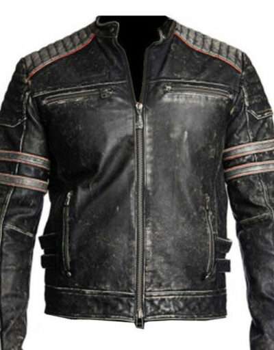 Vintage Cafe Retro Distressed Leather Jacket