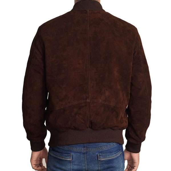 Dark Brown Suede Bomber Leather Jacket 8782