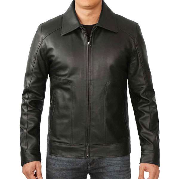 Mens Black Harrington Vintage Leather Jacket
