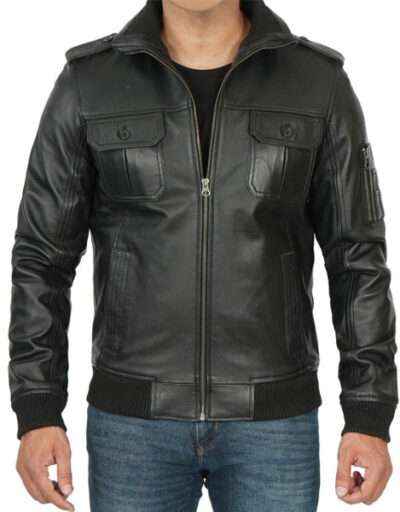 Vintage Black Leather Bomber Jacket