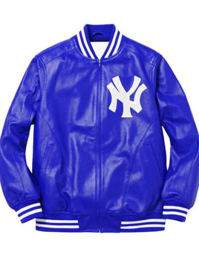NY Yankees Varsity Blue Leather Jacket
