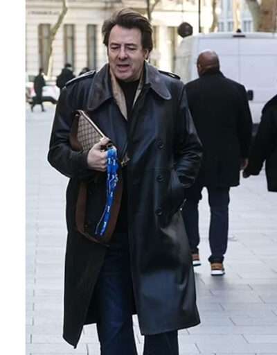 Jonathan Ross Long Black leather Button Up Coat