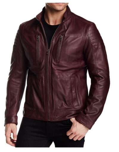 Mens Oliver Red Aviator Cafe Racer Leather Jacket