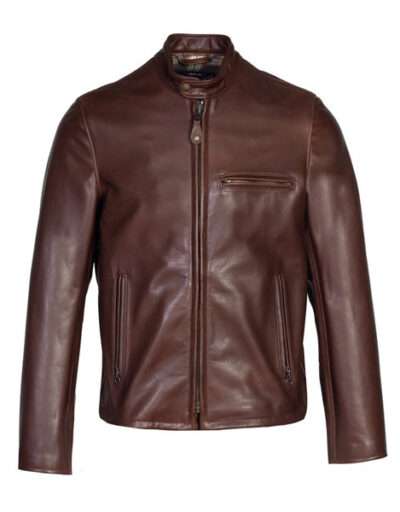Waxed Natural Pebbled Cowhide Cafe Leather Jacket