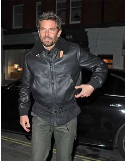 Bradley Cooper Black Cowhide Leather Bomber Leather Jacket