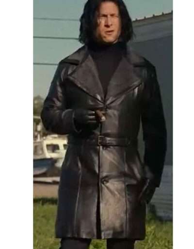 Glen Powell Hit Man 2024 Men's Black Leather Coat