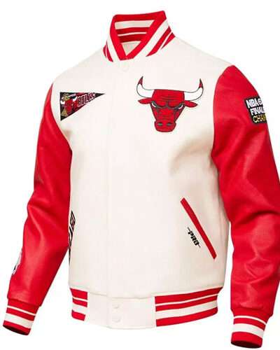 Chicago Bulls White Wool & Red Leather Jacket