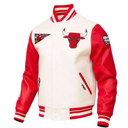 Chicago Bulls White Wool & Red Leather Jacket