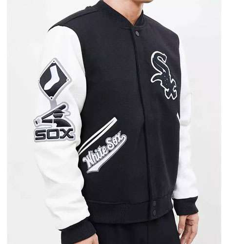 Chicago White Sox Black and White Letterman Varsity Jacket