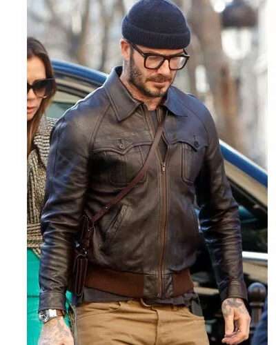David Beckham Brown Bomber Leather Jacket