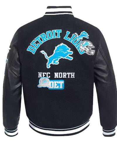Detroit Lions Rib Wool Varsity Black Leather Sleeve Jacket