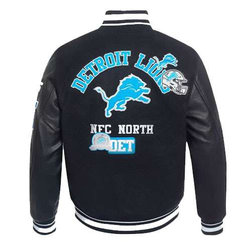Detroit Lions Rib Wool Varsity Black Leather Sleeve Jacket