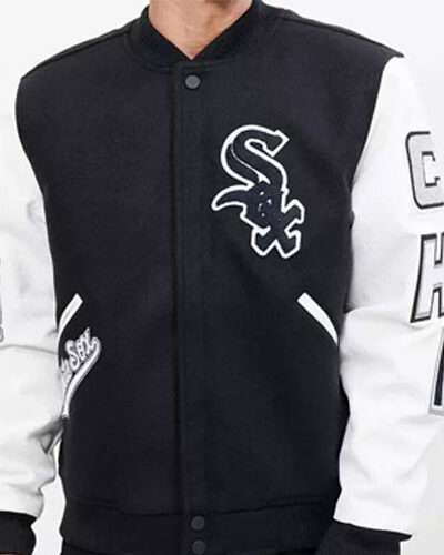 Detroit Lions Varsity Black Leather Sleeve Jacket