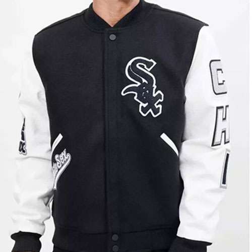 Detroit Lions Varsity Black Leather Sleeve Jacket