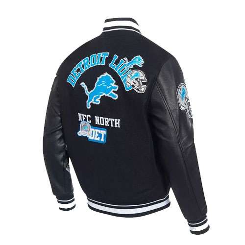 Detroit Lions Varsity Black Leather Sleeve Jacket