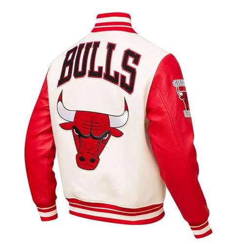 Letterman Chicago Bulls White Wool & Red Leather Varsity Jacket