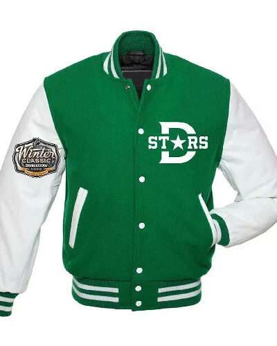 Letterman Dallas Stars Green and White Varsity Jacket
