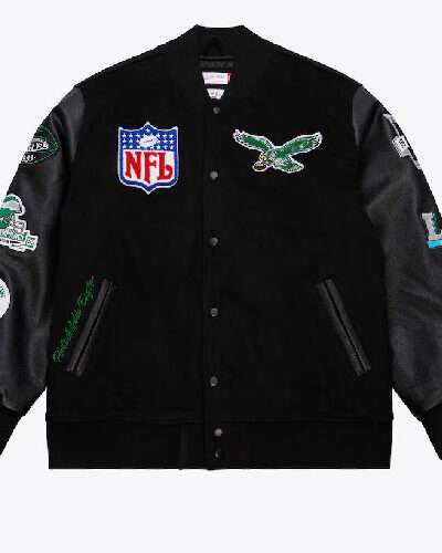 Men's Eagles Mitchell Philadelphia & Ness Blackout Varsity Jacket