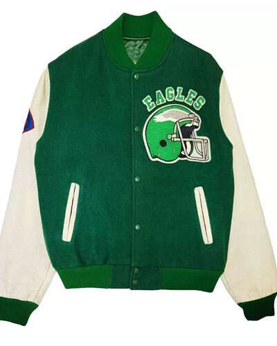Mens Philadelphia Eagles 80’s Green and White Varsity Jacket