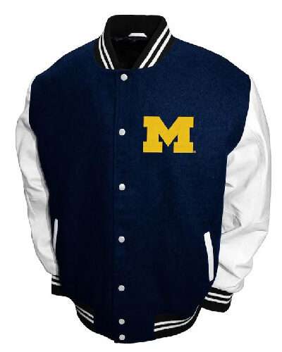 Michigan Wolverines Blue And White Wool Varsity Jacket