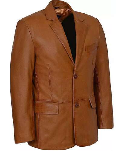 Men's Genuine Lambskin Two Buttons Real Leather Blazer Coat