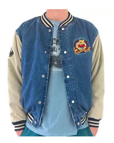 Men's Vintage Disney Winnie The Pooh Denim Varsity Jacket