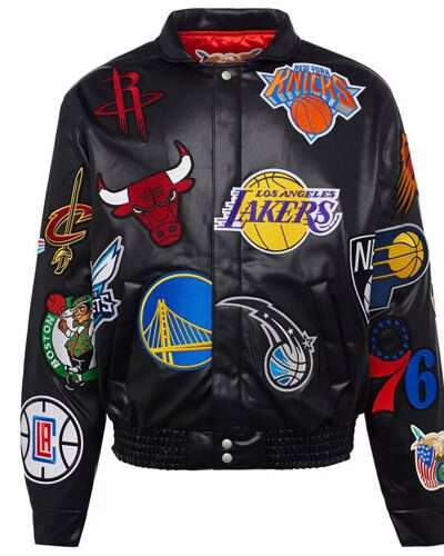 NBA Collage Vegan Genuine Cowhide Leather Jacket