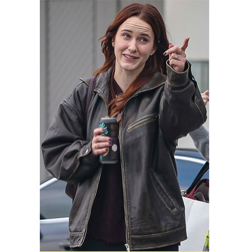 Cafe Racer Rachel Brosnahan Distressed Black Leather Jacket