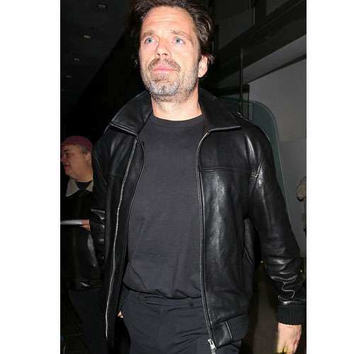 Men's Cafe Racer Sebastian Stan Black Leather Jacket