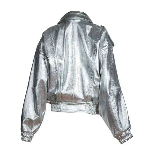 Silver Galaxy Bomber Leather Jacket