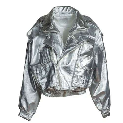 Women's Silver Galaxy Bomber Leather Jacket